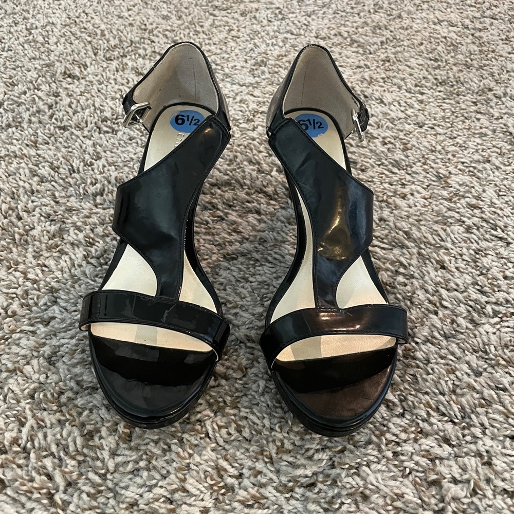 Size 6 1/2 Black Etienne Aigner heeled sandals - never worn.